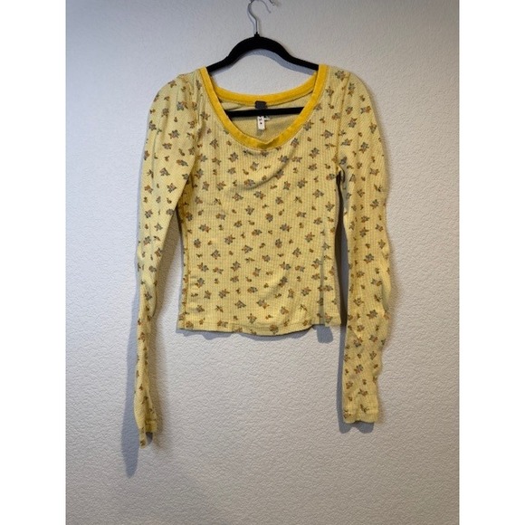 We The Free Tops - WE THE FREE Free People Yellow Floral Waffle Knit Long Sleeve Top M